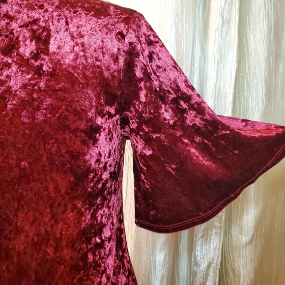 MMMMMM Maroon Velvet Flowey Dress - Picture 4 of 6
